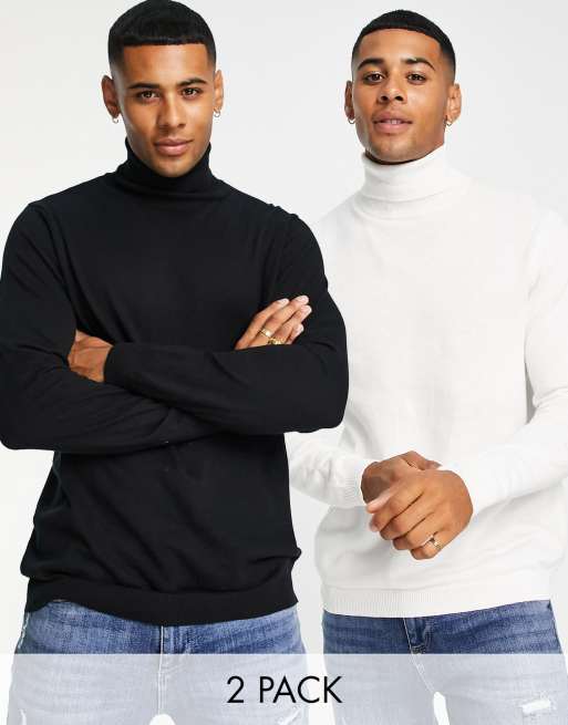 Pack ahorro de 2 jerséis de color negro y blanco con cuello vuelto de algodón de ASOS DESIGN - MULTI