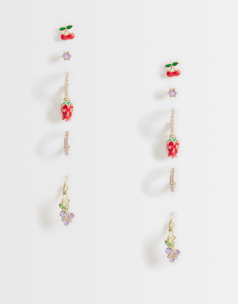Pack de 10 pendientes dorados con diseño de fresas de Accessorize - view 1