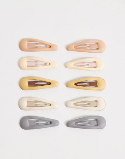 Pack de 10 pinzas para el cabello pequeñas de colores neutros mate de DesignB - view 1