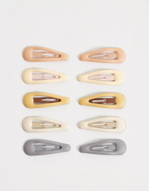 Pack de 10 pinzas para el cabello pequeñas de colores neutros mate de DesignB