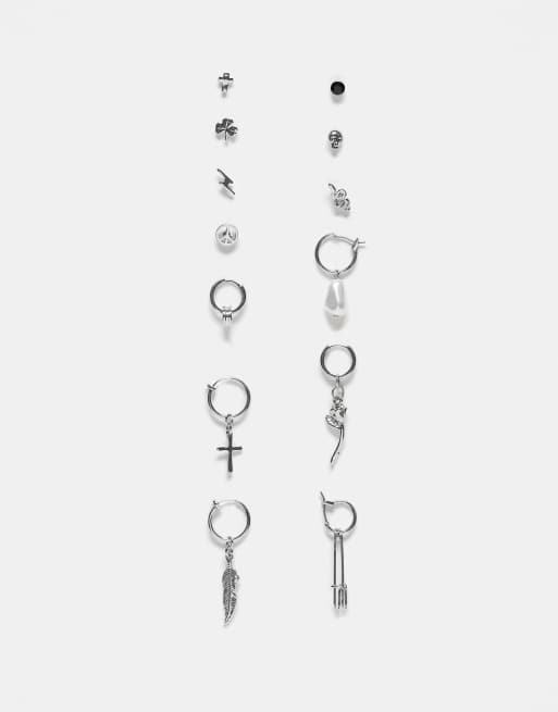 Pack de 13 pendientes multicolores con diseño de botón, colgante y charm de perla de imitación de ASOS DESIGN