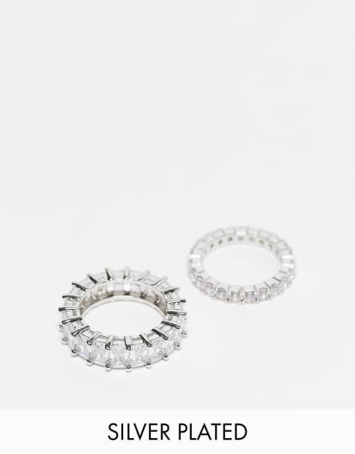 Pack de 2 anillos chapados en plata con circonitas de corte baguette de Image Gang Curve