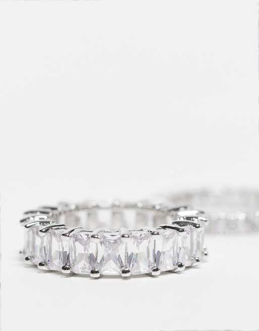 Pack de 2 anillos chapados en plata con circonitas de corte baguette de Image Gang Curve, 2 de 4