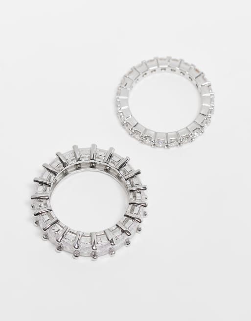Pack de 2 anillos chapados en plata con circonitas de corte baguette de Image Gang Curve, 3 de 4
