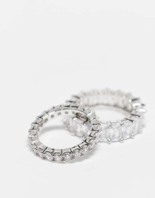 Pack de 2 anillos chapados en plata con circonitas de corte baguette de Image Gang Curve, 4 de 4