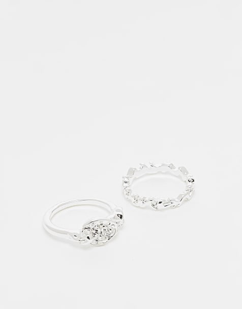 Pack de 2 anillos con diseños efecto fundido chapados en plata auténtica de ASOS DESIGN - view 1