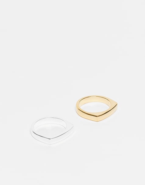 Pack de 2 anillos de banda de tono plateado y dorado cuadrados y estrechos de & Other Stories - view 1