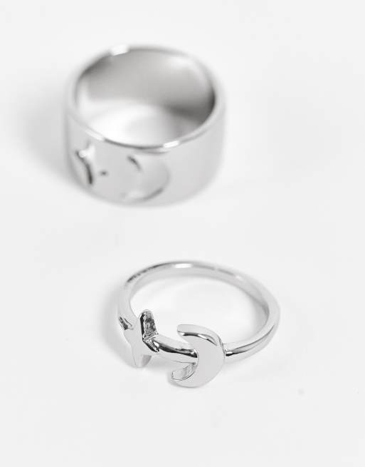 Pack de 2 anillos de la con diseño de luna estrella de Reclaimed Inspired | ASOS