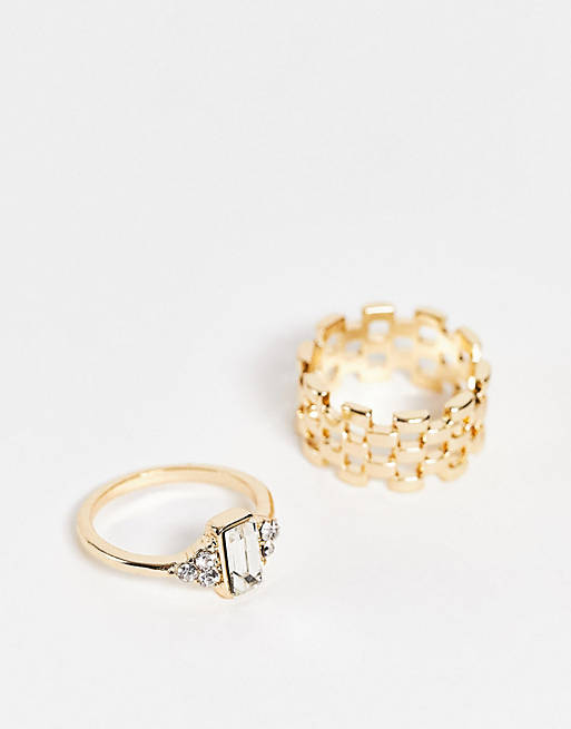Pack de 2 anillos dorados con diseño delicado y de cadena de Vintage Supply
