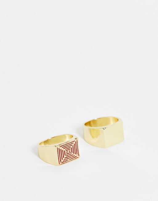 Pack de 2 anillos dorados tipo sello de Madein.