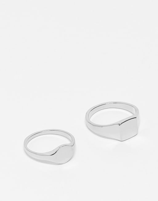 Pack de 2 anillos plateados tipo sello de ASOS DESIGN  