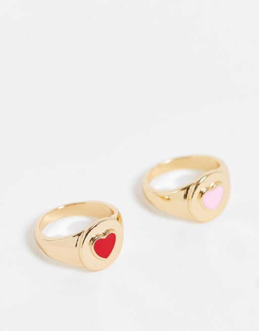 Pack de 2 anillos tipo sello dorados con diseño de corazón de Pieces
