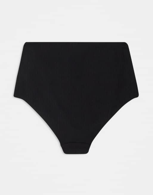 Pack de 2 braguitas de color negro y azul de talle alto de canalé de Monki, 2 de 4