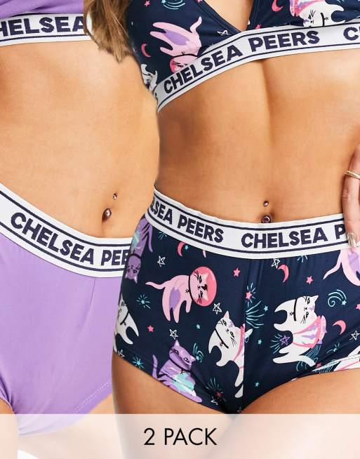 Pack de 2 braguitas estilo bóxer con estampado de gatos en el espacio de Chelsea Peers
