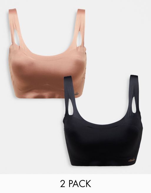 Pack de 2 bralettes de color marrón claro y marrón oscuro con aberturas y diseño reforzado de ellesse