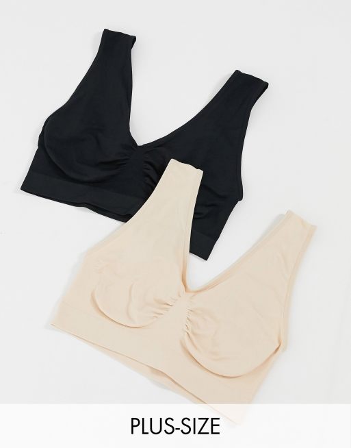 Pack de 2 bralettes de talla grande en color beis y negro sin costuras de Dorina