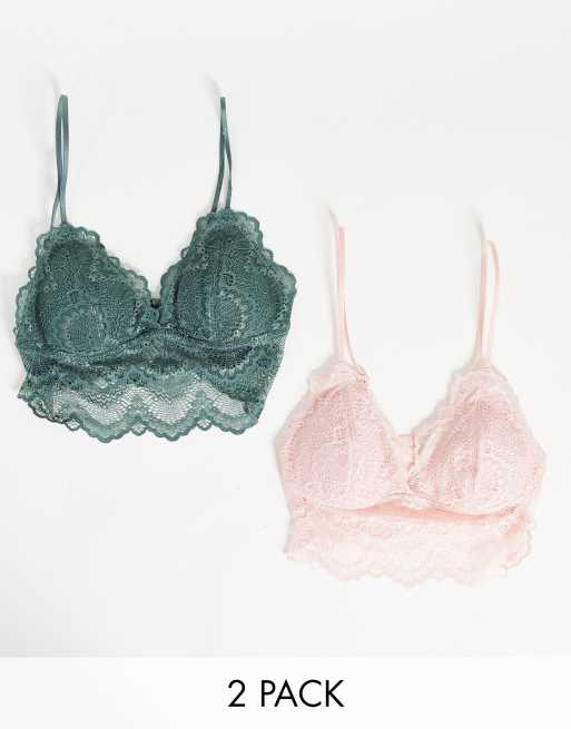 Pack de 2 bralettes largos verdes y rosas con relleno ligero Mia