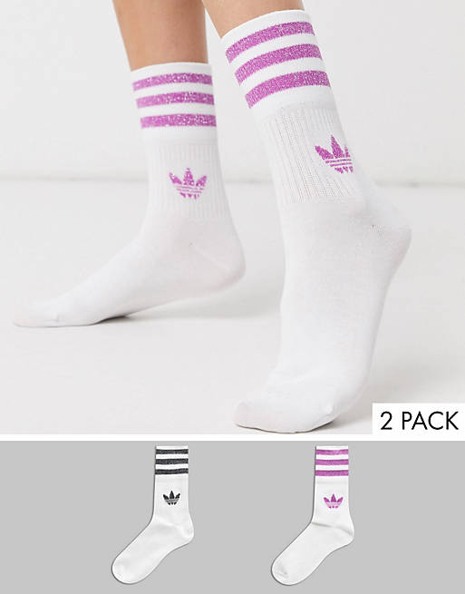 Derechos de autor Aja acelerador Pack de 2 calcetines en rosa y plateado con brillantina de adidas Originals  | ASOS