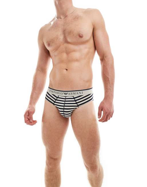 Pack de 2 calzoncillos de color azul marino y a rayas de Emporio Armani Bodywear