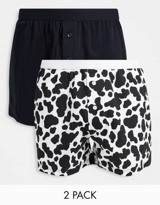 Pack de 2 calzoncillos tipo bóxer con estampado de vaca de ASOS DESIGN