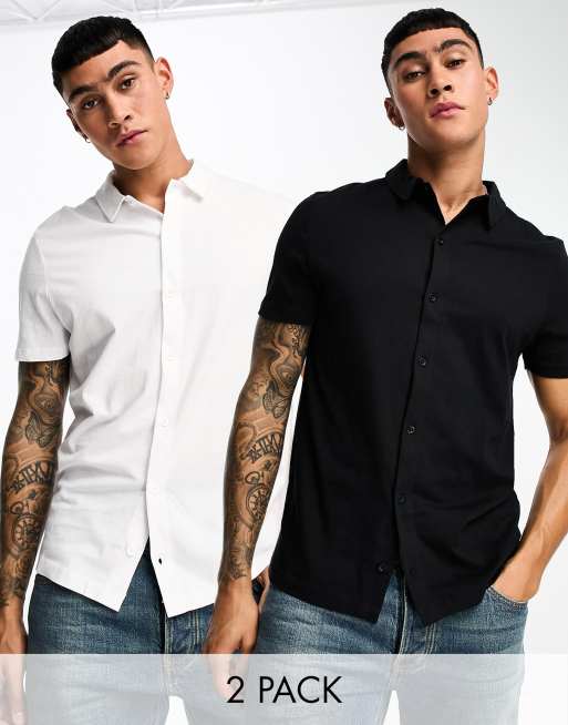 Pack de 2 camisas de color blanco y negro de punto de ASOS DESIGN