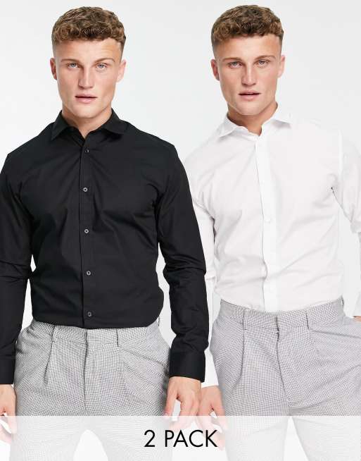 Pack de 2 camisas de vestir de color blanco y negro de Jack & Jones Originals