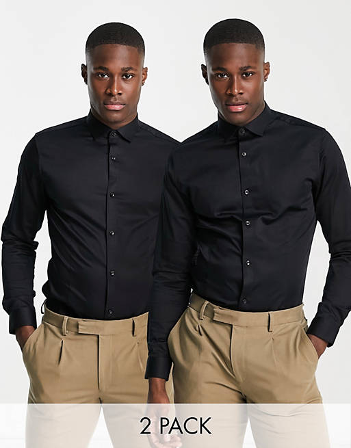 Hombre Other | Pack de 2 camisas de vestir negras con cuello italiano de algodón orgánico de Jack & Jones Premium - CA55170