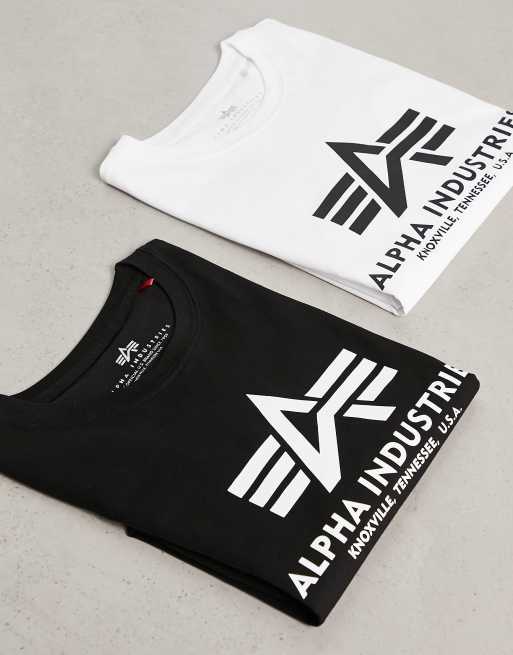 Pack de 2 camisetas básicas de color negro y blanco con logo de Alpha Industries, 4 de 4