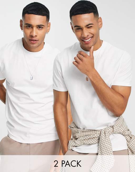 Pack de 2 camisetas blancas con manga vuelta de ASOS DESIGN