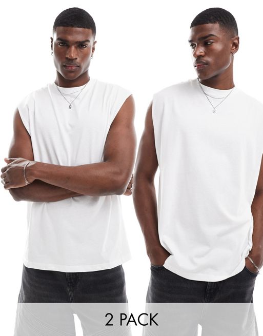 Pack de 2 camisetas blancas sin mangas extragrandes de Another Influence