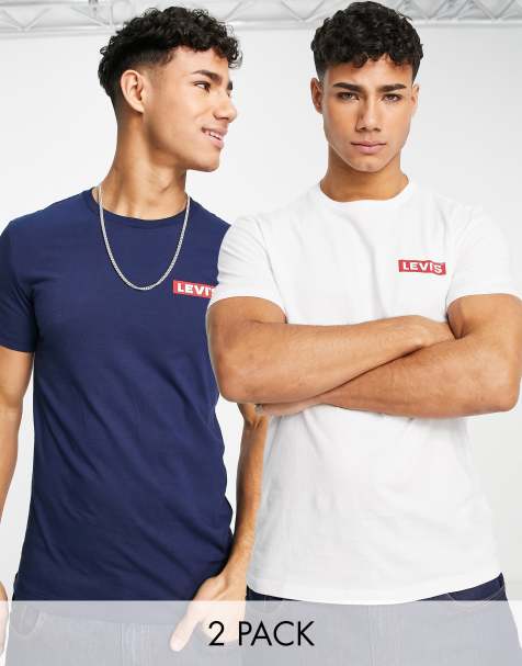 Pack de 2 camisetas de color azul marino y blanco con etiqueta del logo de Levi's - view 1