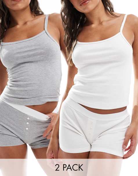 Pack de 2 camisetas de color blanco y gris jaspeado de tirantes con ribete de puntilla de ASOS DESIGN - view 1
