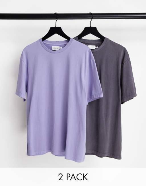 Pack de 2 camisetas de color gris y lila de corte extragrande con acabado lavado de Topman