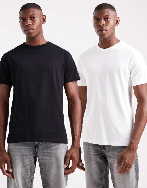 Pack de 2 camisetas de color negro y blanco básicas de corte estándar Essentials de ASOS DESIGN 