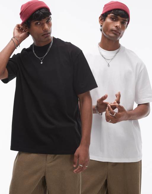 Pack de 2 camisetas de color negro y blanco de corte holgado de Topman