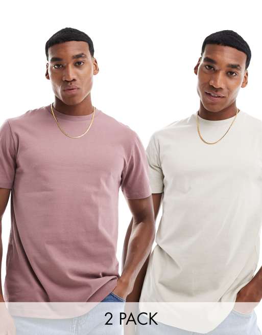 Pack de 2 camisetas de color piedra y rosa con cuello redondo de ASOS DESIGN