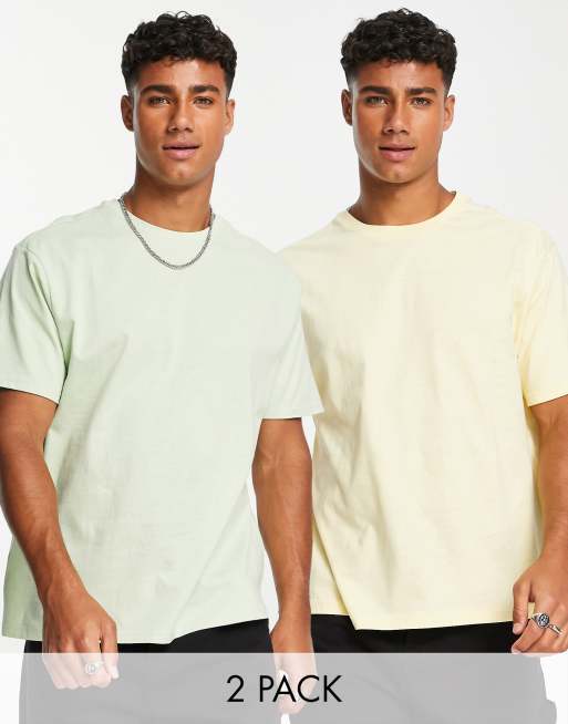 Pack de 2 camisetas de color verde y amarillo pálido de corte cuadrado de Another Influence