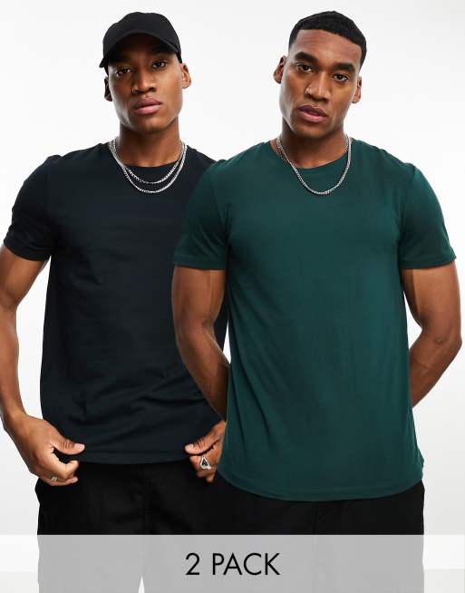 Pack de 2 camisetas de cuello redondo de color verde y negro de ASOS DESIGN