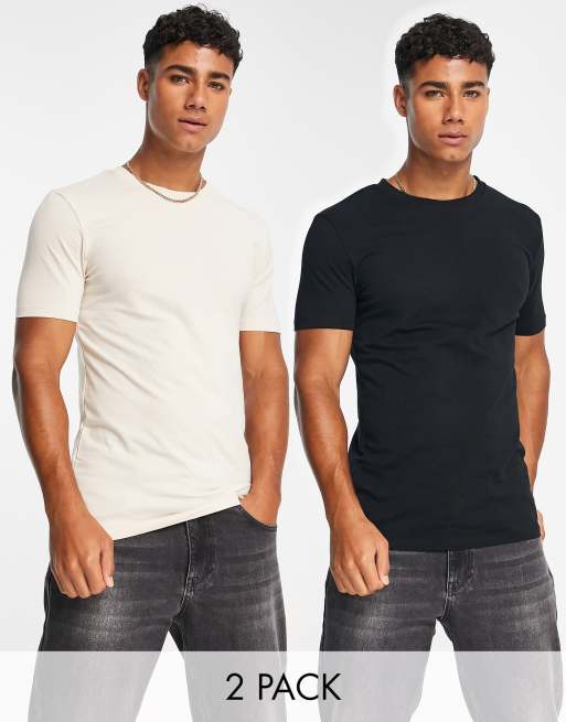 Pack de 2 camisetas de varios colores ajustadas con cuello redondo de ASOS DESIGN - MULTI