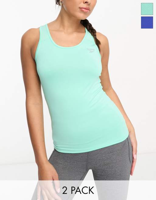 Pack de 2 camisetas deportivas de color azul y verde menta de tirantes Romy de Reebok
