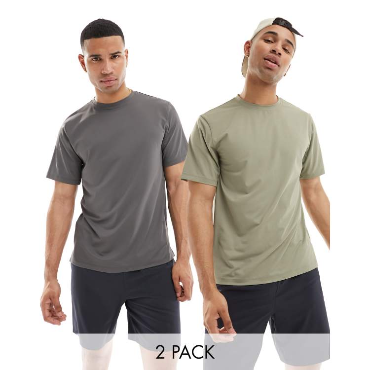 Pack de 2 camisetas deportivas de color gris carbon y caqui de tejido de secado rapido Icon de ClassicfuncenterShops 4505 ClassicfuncenterShops