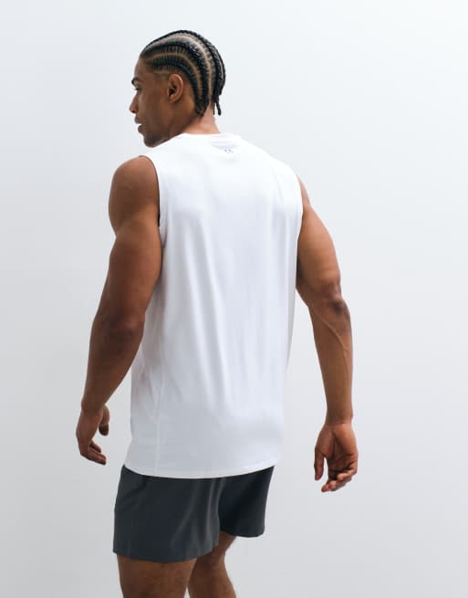 Pack de 2 camisetas deportivas de color negro y blanco sin mangas de malla de secado rápido Icon de 4505, 4 de 5