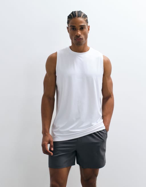 Pack de 2 camisetas deportivas de color negro y blanco sin mangas de malla de secado rápido Icon de 4505, 5 de 5