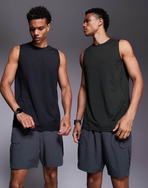 Pack de 2 camisetas deportivas de color negro y caqui sin mangas de malla de secado rápido Icon de 4505 - view 1