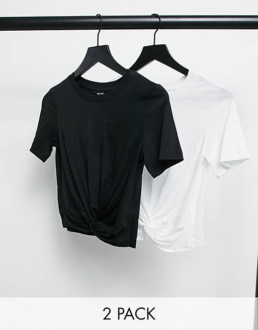 Pack de 2 camisetas en color blanco y negro con detalle fruncido de algodón orgánico Wilma de Monki