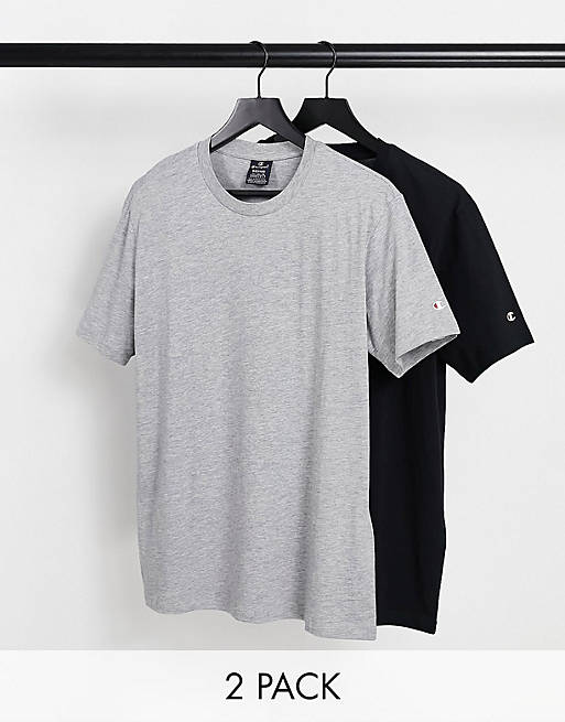Hombre Tops | Pack de 2 camisetas gris y negra con logo pequeño de Champion - LW91668