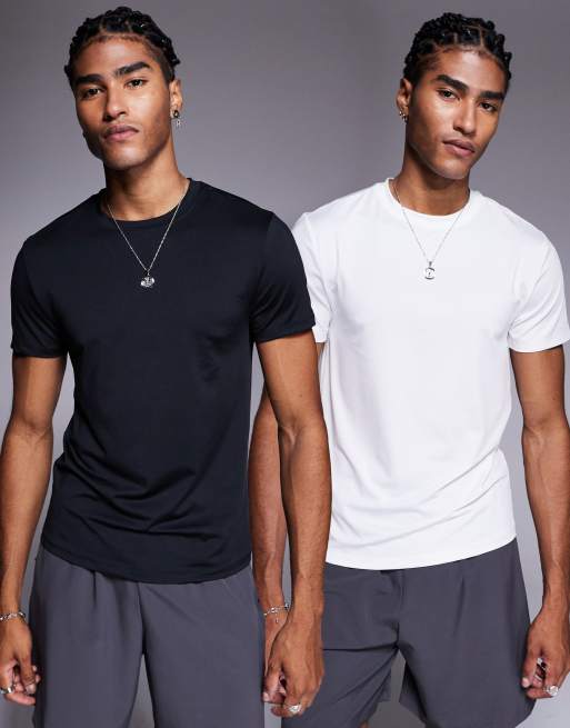 Pack de 2 camisetas interiores deportivas de color negro y blanco ajustadas de tejido de secado rápido Icon de 4505 