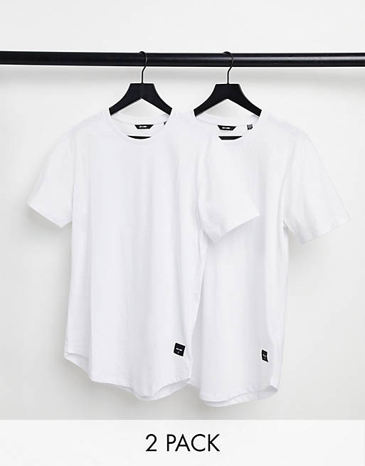 Pack de 2 camisetas largas blancas con bajo redondeado de Only & Sons