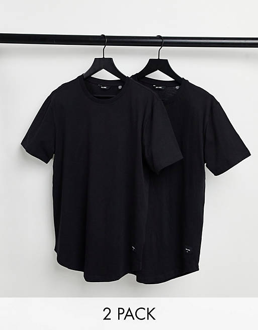 Pack de 2 camisetas largas negras con bajo redondeado de Only & Sons
