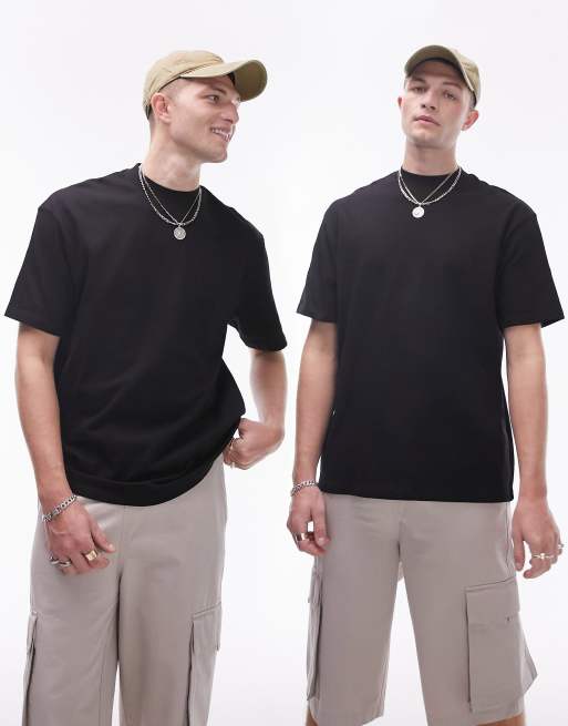 Pack de 2 camisetas negras extragrandes de Topman